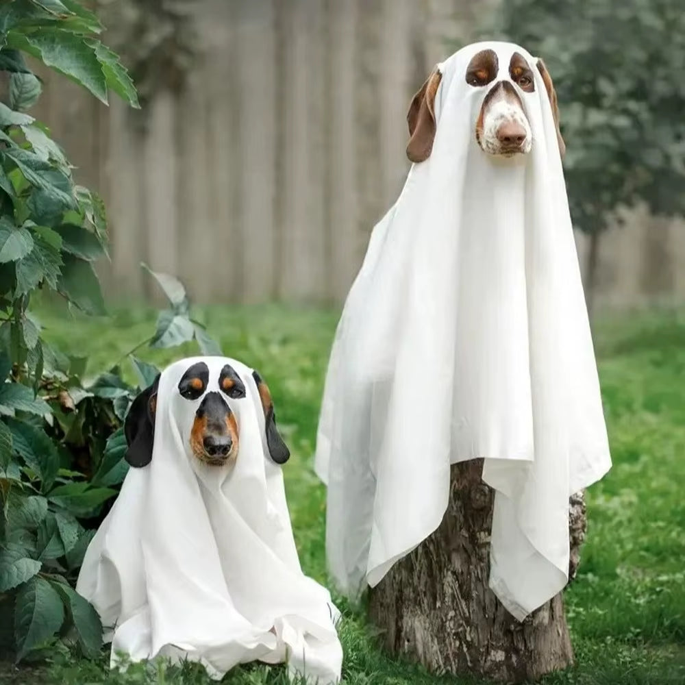 Pet Transformation Costume Breathable Dog Ghost Cape Decorative Scary Ghost Dog Cloak Soft Pet Cosplay Clothes Halloween