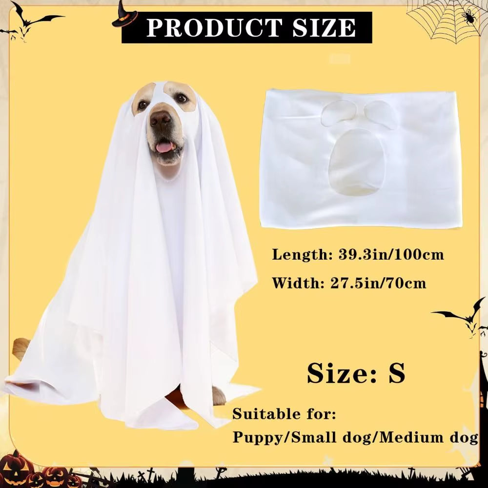 Pet Transformation Costume Breathable Dog Ghost Cape Decorative Scary Ghost Dog Cloak Soft Pet Cosplay Clothes Halloween