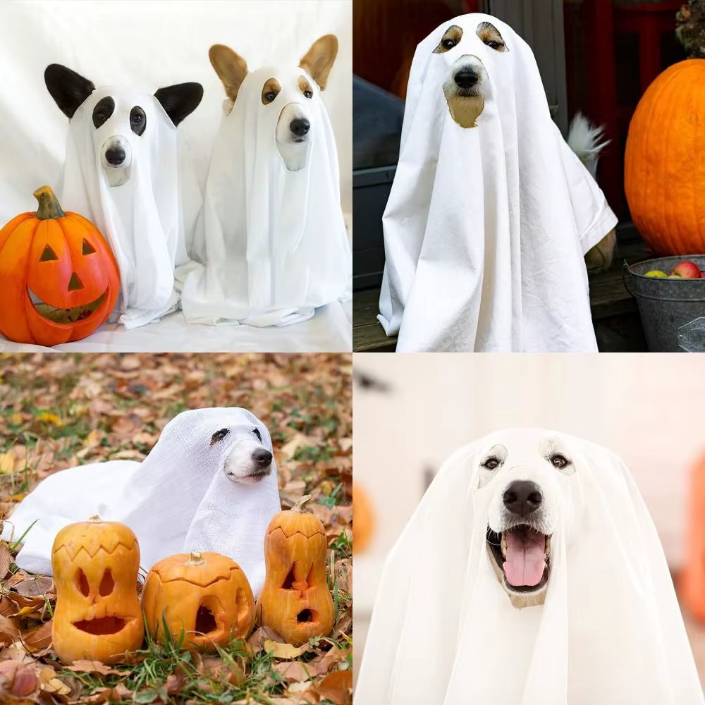 Pet Transformation Costume Breathable Dog Ghost Cape Decorative Scary Ghost Dog Cloak Soft Pet Cosplay Clothes Halloween