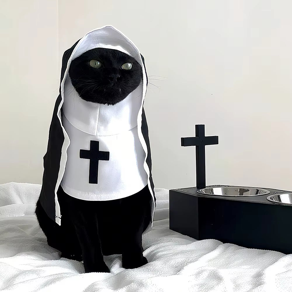 Funny Halloween Cat Cosplay Costumes Dress up Party Kitten Jesus Nun Clothes for Small Medium Dogs Cats Puppy Pet Accessories