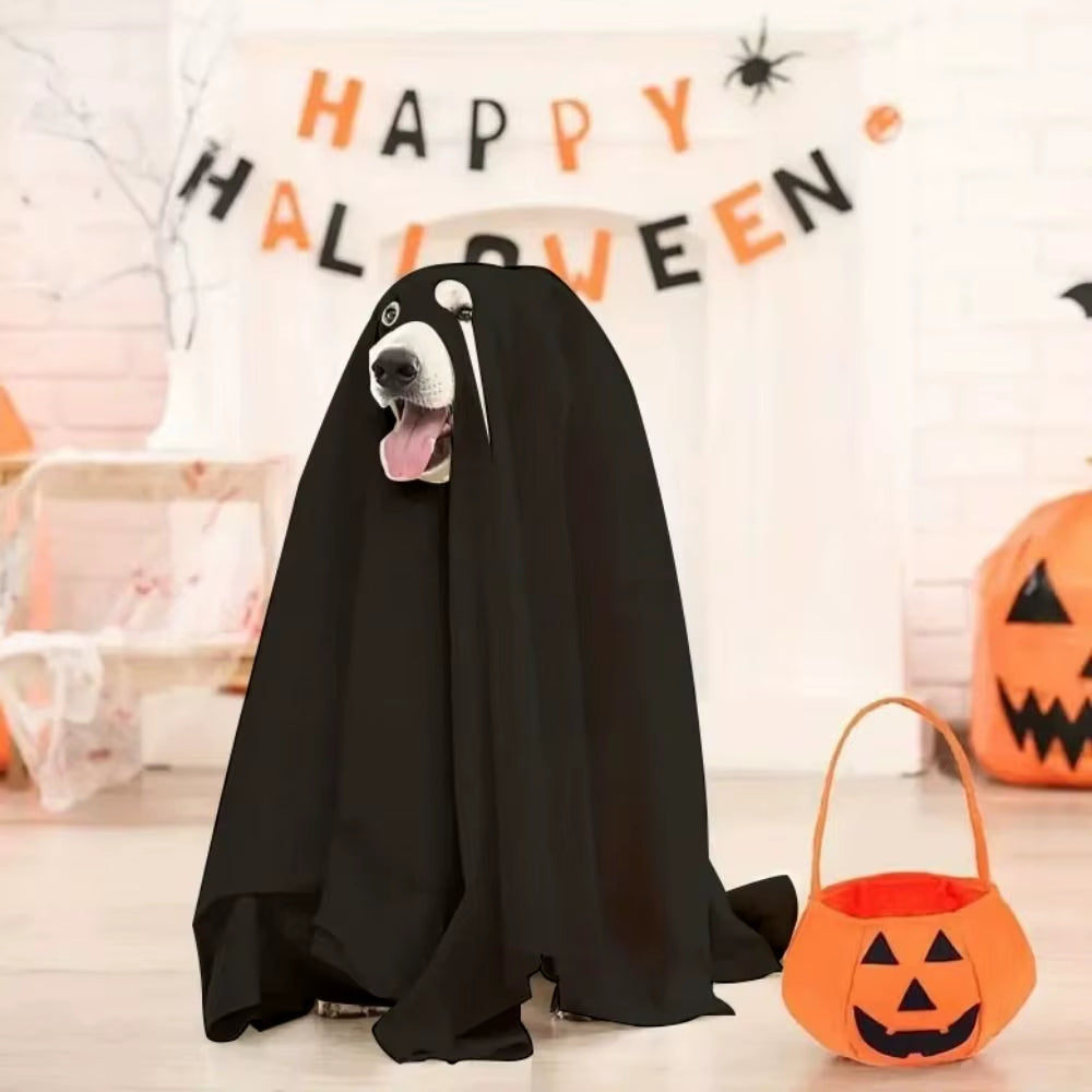 Pet Transformation Costume Breathable Dog Ghost Cape Decorative Scary Ghost Dog Cloak Soft Pet Cosplay Clothes Halloween